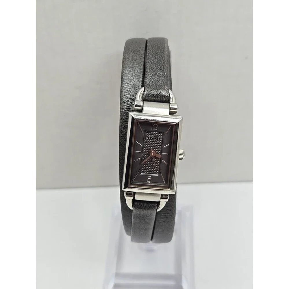 Fossil Delaney JR1371 Womens Gray Silver Tank Wrap Leather Watch New Battery